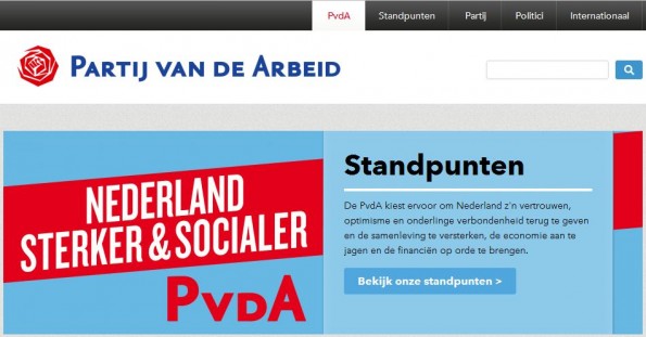 Website van PVDA met een mededeling over hun standpunten